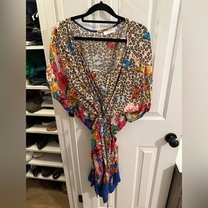 Johnny Was leopard butterfly floral tie waist cover up 1X